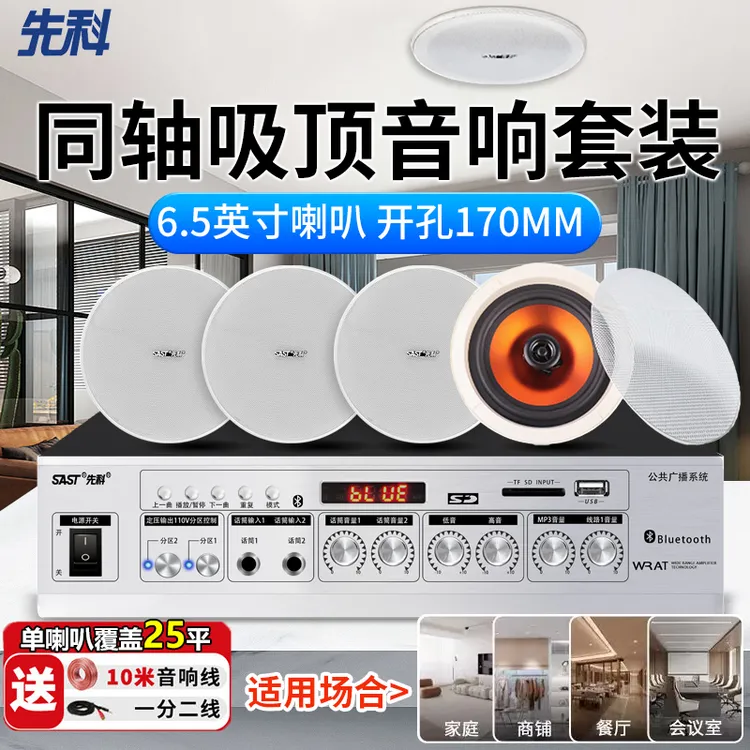 SAST/先科吸顶音响6.5英寸嵌入式大面积店铺专用同轴喇叭重低音