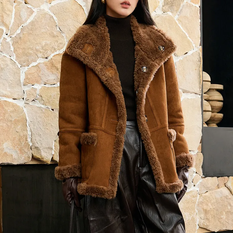 两面穿皮毛一体皮草外套女中长款冬季百搭酷飒风高级感羊剪绒大衣