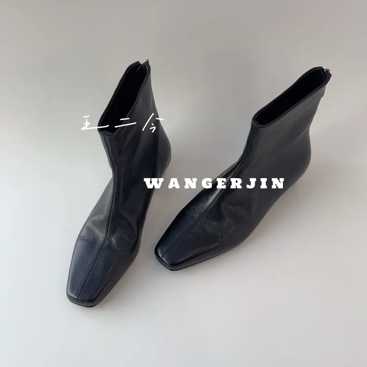 【王二今】牛皮/3CM/方头极简高级气质切尔西靴时装休闲百搭短靴女