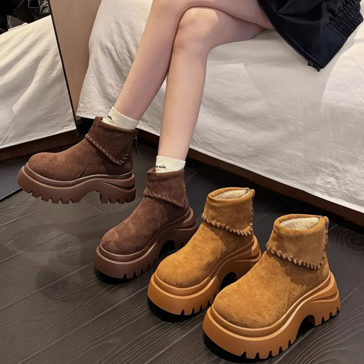 贾不假雪地靴女款2025新款冬季超火时尚百搭加绒加厚厚底增高短靴