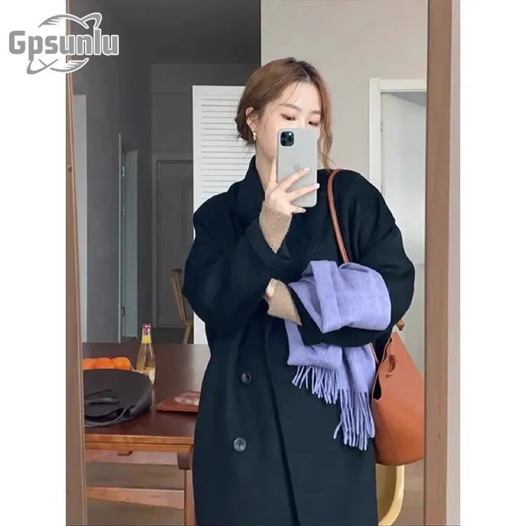 gpsunlugpsunlu灰色呢子大衣女秋季赫本风气质毛呢外套中长版加厚
