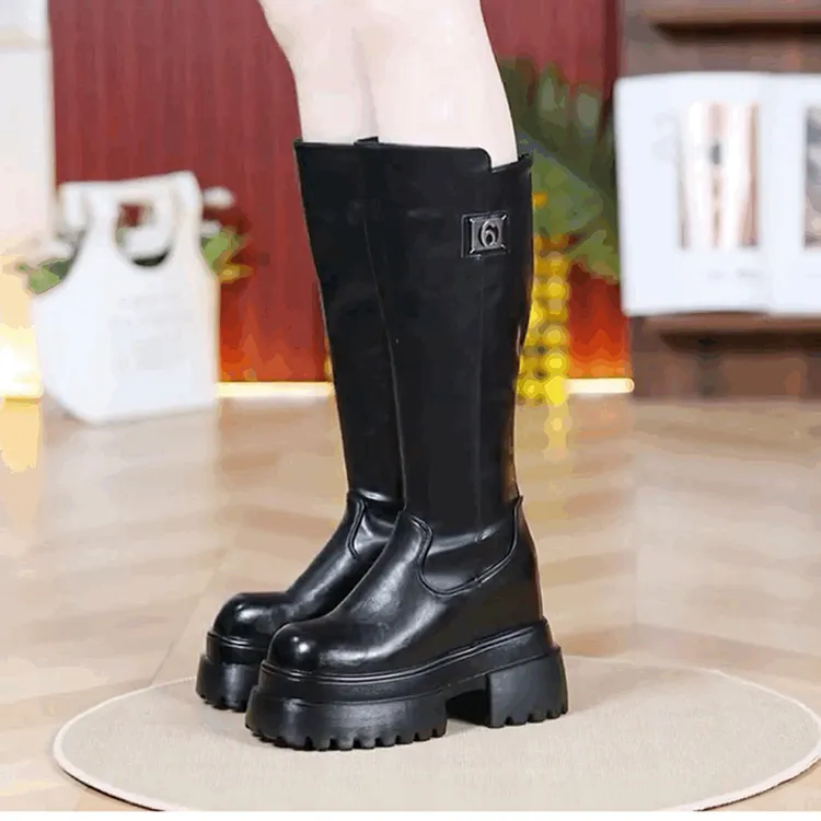 时尚百搭厚底内增高长筒靴女2025秋冬新款小个子显瘦不过膝高筒靴