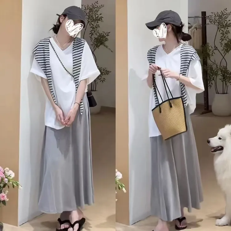 夏季新款韩系三件套装舒适显瘦连衣裙洋气衣服女8245#