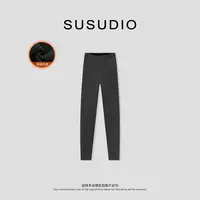 SUSUDIO 保暖锁热 纯色弹力高腰休闲提臀瑜伽加绒打底裤 40645