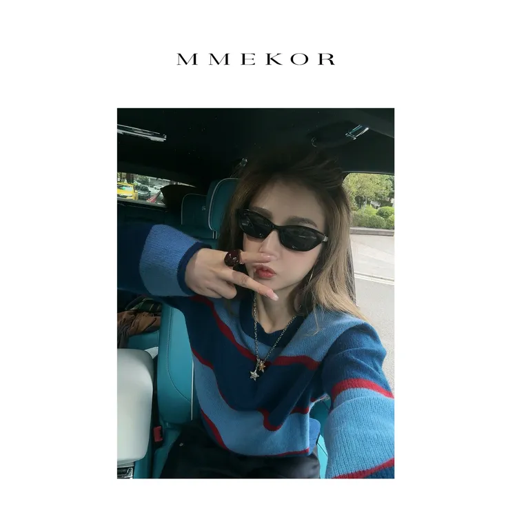 MMEKOR“书卷蓝湖”毛衣 2025新款秋款智性通勤百搭时髦上衣 30177