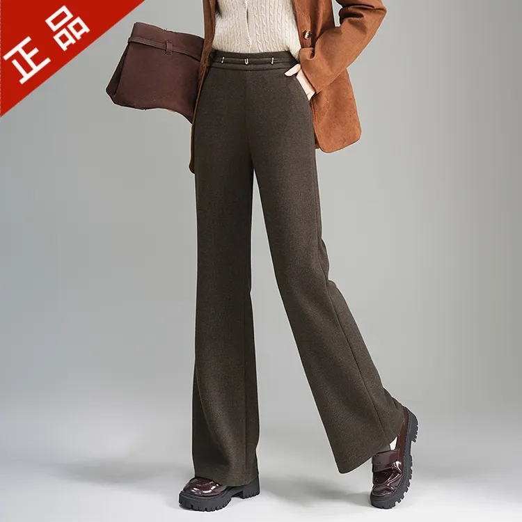 正品哥弟新款秋冬羊毛微喇休闲裤2025女高腰显瘦收腹加绒保暖长裤