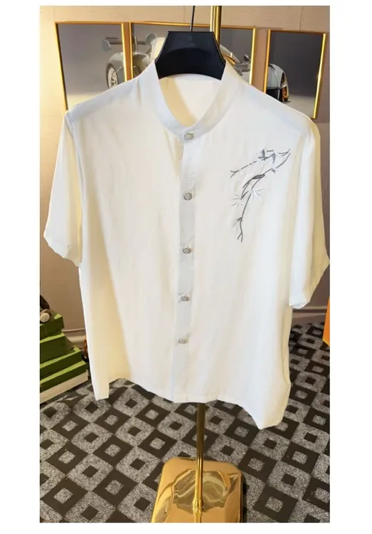 【竹韵】刺绣新中式夏季复古休闲男款商务简约短袖衬衫1862-22