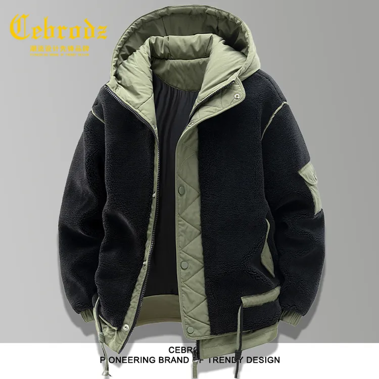 法国Cebrodz外套男士冬季羊羔绒加厚防寒保暖连帽潮流宽松夹克