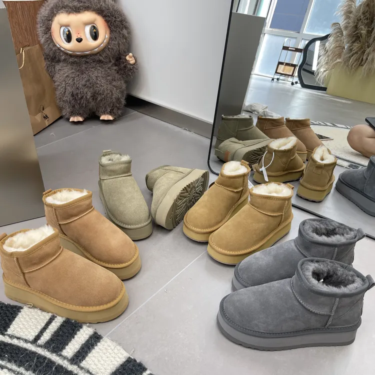 桑坡冬季洋气新款周冬雨同款牛皮雪地靴百搭厚底短筒保暖增高防滑