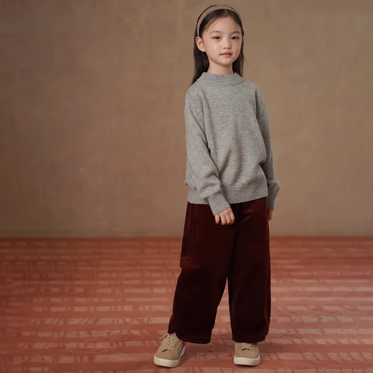 哈齿童装冬季儿童羊毛衫简约宽松纯色套头毛衣男童女童针织打底衫