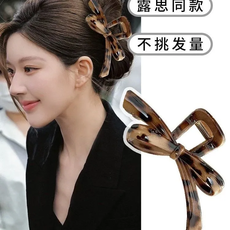 复古豹纹蝴蝶结抓夹女高级感2025新款半扎发鲨鱼夹盘发头饰发夹子