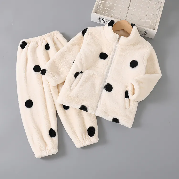 秋冬季儿童法兰绒睡衣女童男童珊瑚绒加厚男孩女孩保暖家居服套装