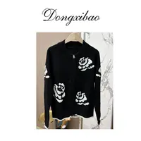 山茶花开衫100%纯羊绒圆领新款XWY019