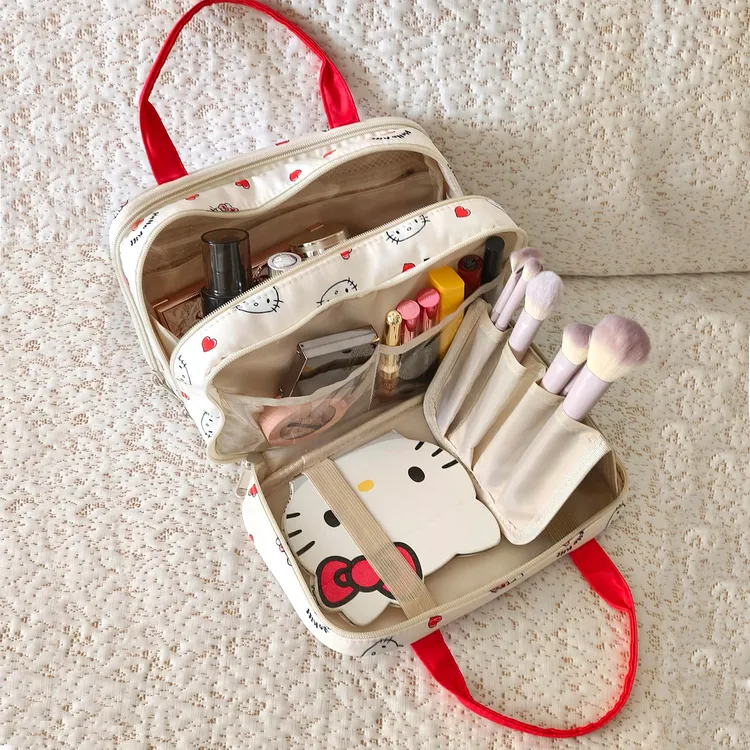 卡通kt猫分区手提化妆包大容量便携旅行洗漱包国庆出游必备收纳袋