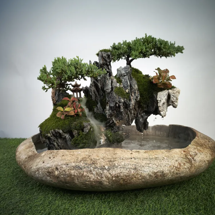 自然石头盆英德石假山盆景尺寸：60*45*30