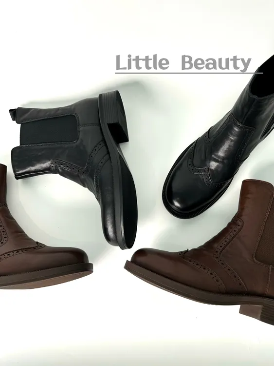 【小美家】头层牛皮巴洛克秋冬复古短靴