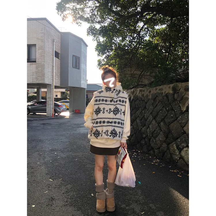 【北海道】秋季印花宽松慵懒风设计感时尚韩版百搭立领针织马甲女