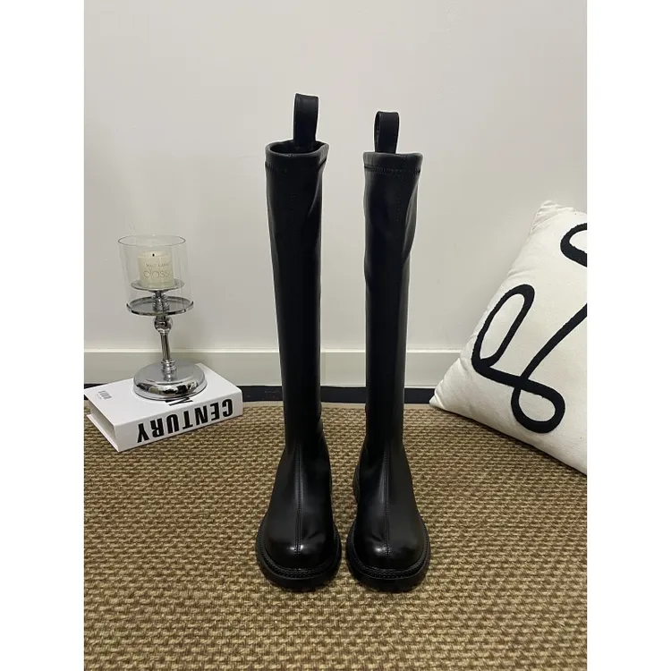 -平口显瘦显直薄底高个子大码长筒靴不过膝拉链软皮2025新款百搭