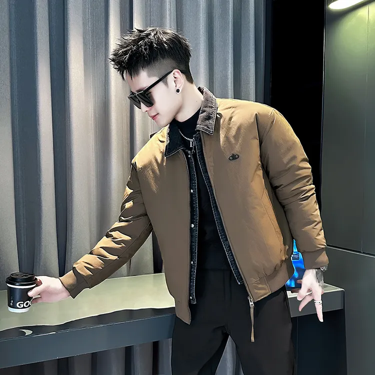 假两件拼接牛仔棉衣外套男士冬季潮流加厚保暖棉袄子痞帅休闲棉服