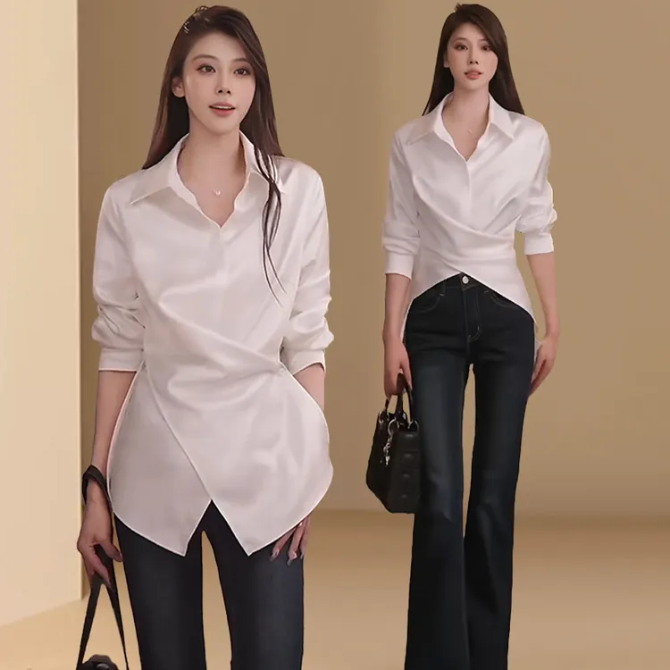 韩版纯欲风通勤衬衫女2025春秋新款显瘦收腰衬衣洋气减龄打底衫潮