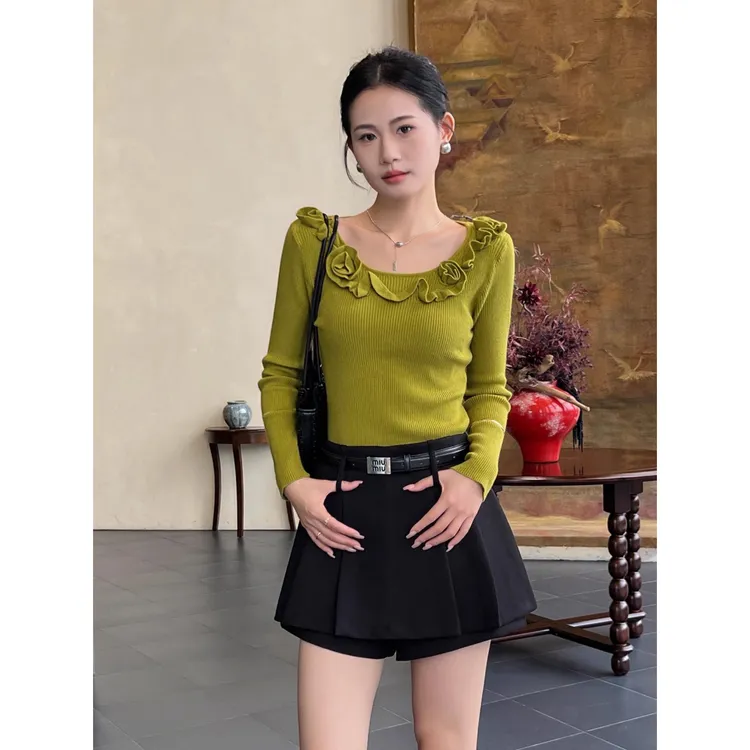 针织打底衫女内搭秋装2025新款花朵拼接长袖毛衣可外穿上衣高级感