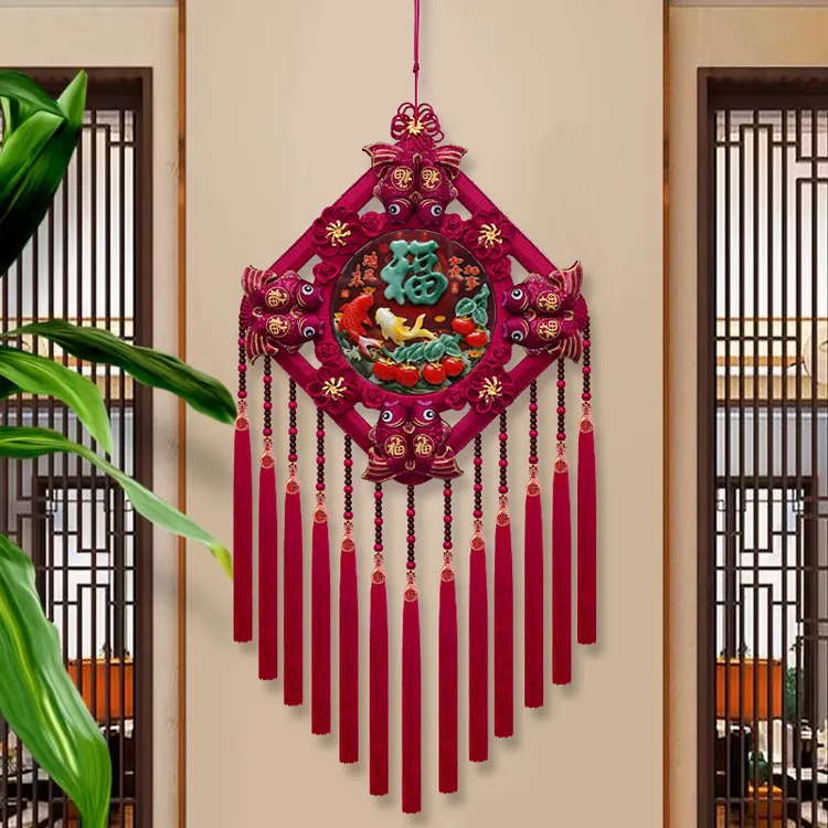 故宫红F【柿柿如意】中国结挂件客厅新年家居装饰 宽51高125 M39F-Y