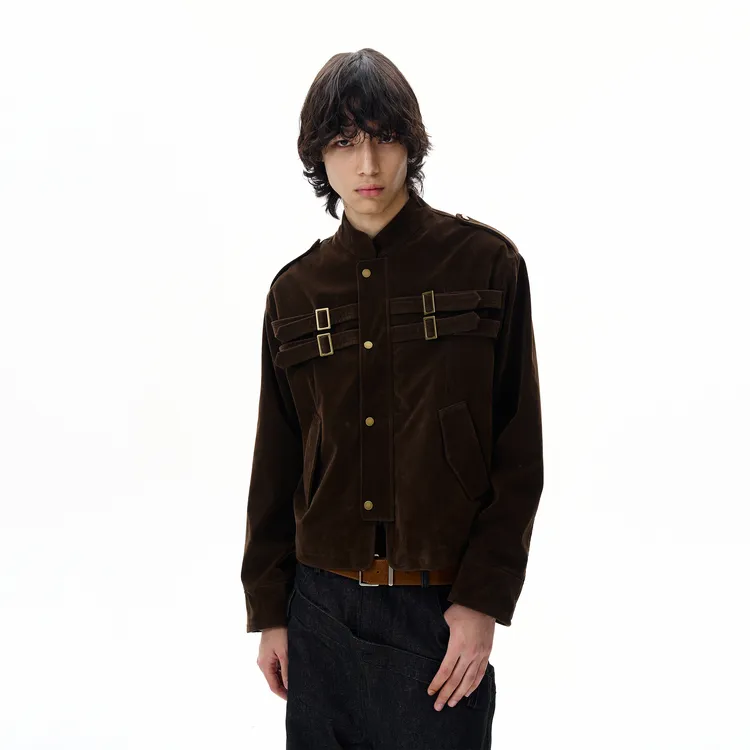 尾郎的店美式复古美拉德麂皮外套男高级感痞帅短款正肩夹克情侣潮