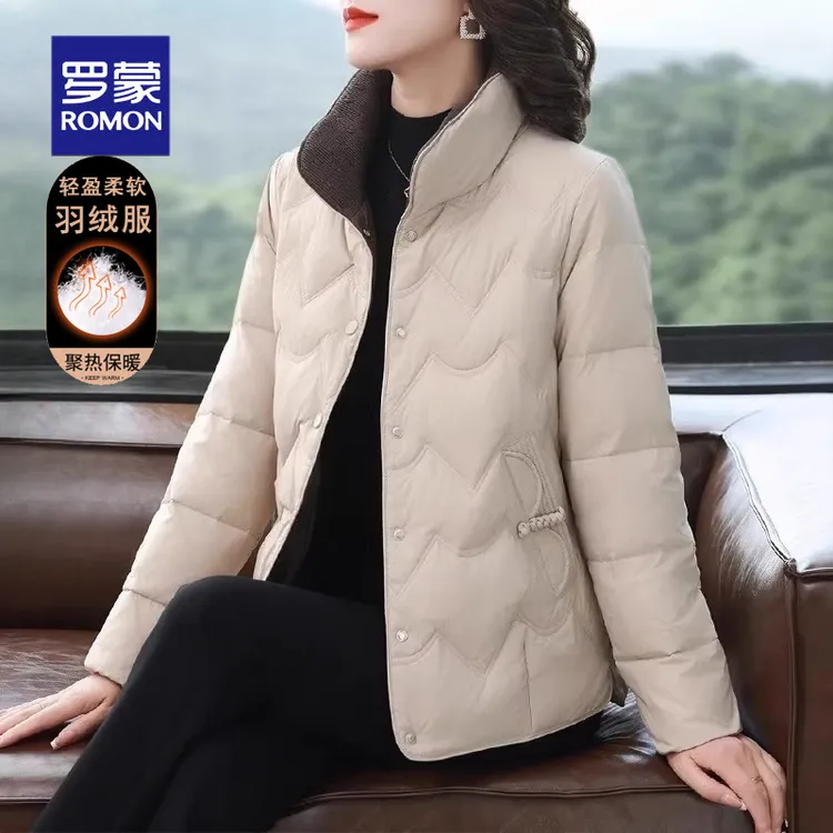 罗蒙小个子妈妈冬装羽绒服洋气短款40岁50中老年女秋冬阔太太外套