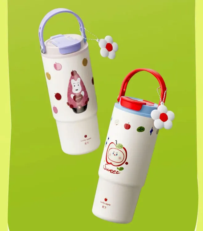 欧洲原单高颜值女生吸管办公室双饮水杯保温大容量水壶直饮