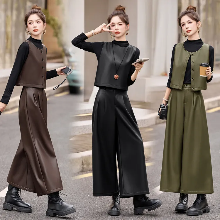 早秋穿搭减龄一整套2025秋季新款女装皮衣三件套衣服直播间直播女