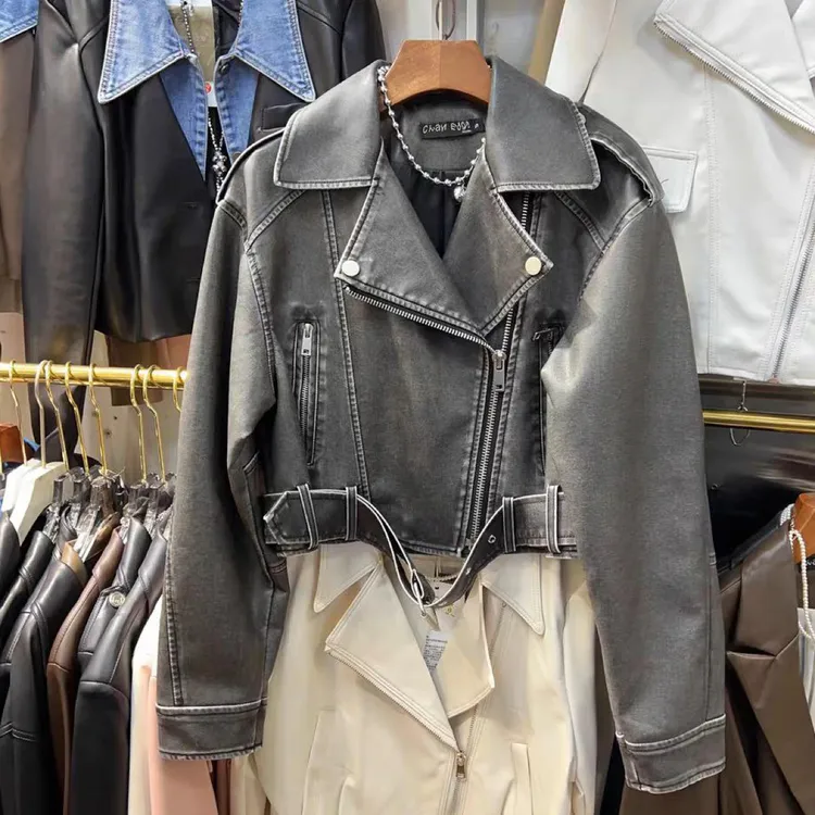 皮衣外套女2025年春秋新款韩版帅气机车皮夹克休闲腰带短款小皮衣