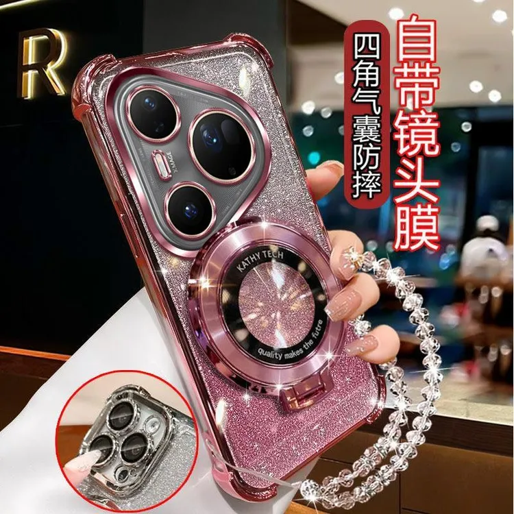 气囊防摔华为Pura80Ultra手机壳高质量镜头全包闪粉CD支架轻奢女