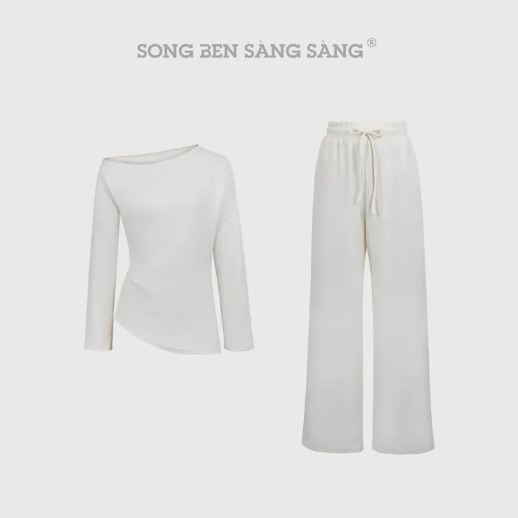 【野生甜穗】高级感斜肩收腰两件套秋冬上衣冬季长裤套装B253R0102