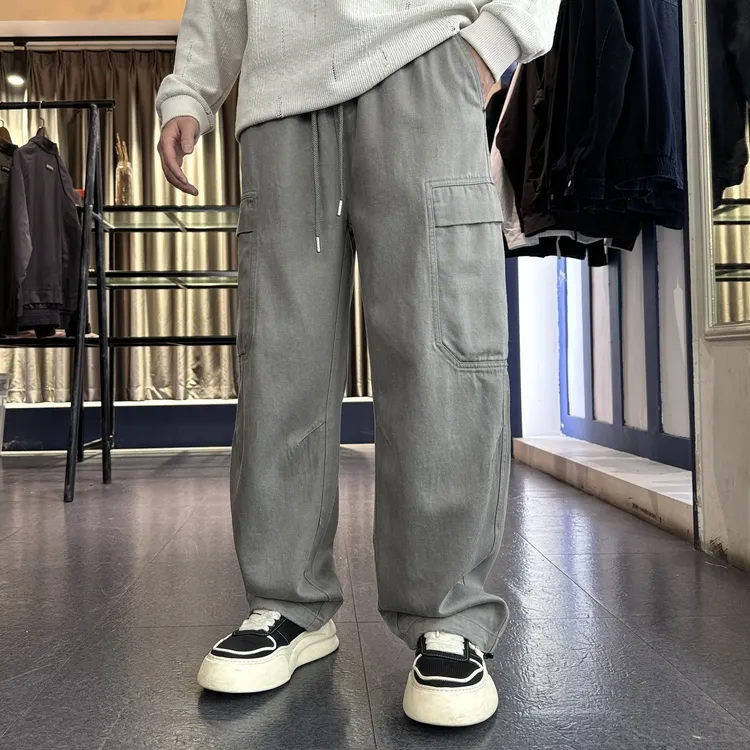 KP-X莱赛尔棉感水洗做旧美式工装裤秋季立裁潮流宽松男直筒休闲裤