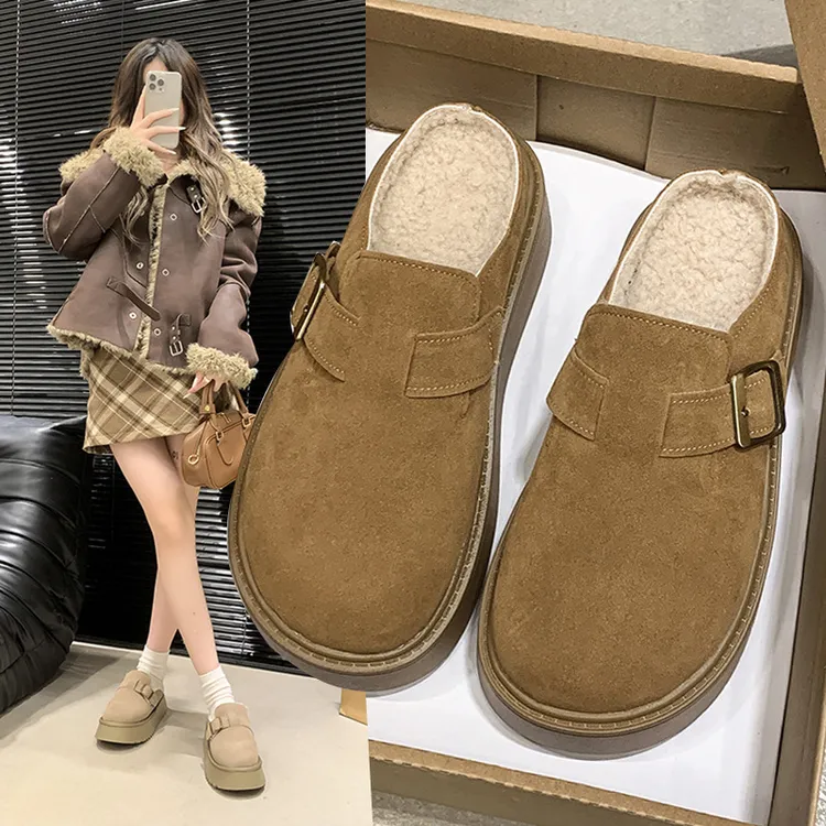 包头厚底博肯鞋毛毛拖鞋女秋冬外穿2024新款ins潮厚底松糕配裙子