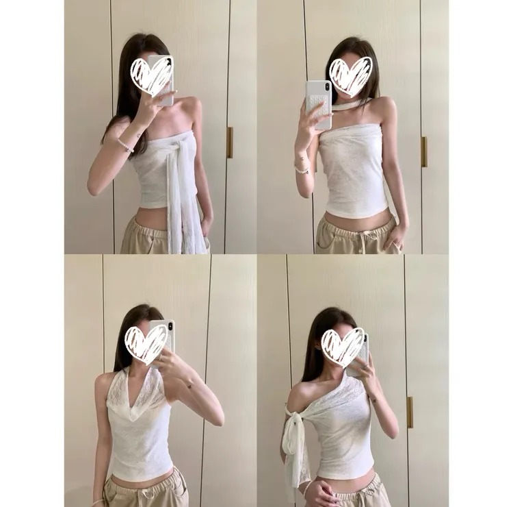 网纱蕾丝一衣多穿小top抹胸#9113