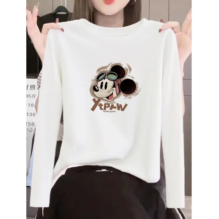 2025新款早八入秋衣服正肩长袖t恤女白色减龄内搭打底衫上衣秋冬