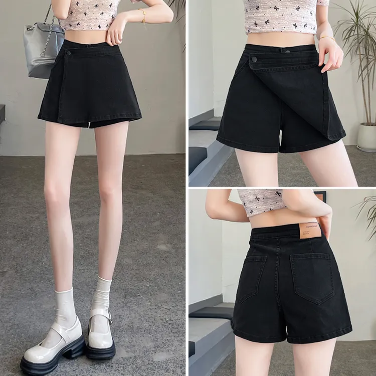 韩版不规则牛仔裤裙女2025夏季新款高腰显瘦设计感A字包臀短裤裙