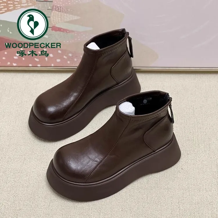 啄木鸟冬季勃肯鞋厚底增高加绒加厚马丁靴懒人雪地靴棉鞋新款短靴