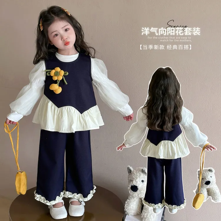 女童牛仔套装秋款2025新款小女孩春秋季宝宝洋气时髦儿童三件套潮