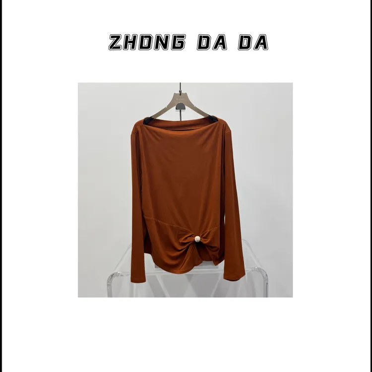 ZHONG大大【】设计感收腰正肩T恤长袖不规则气质上衣女963*