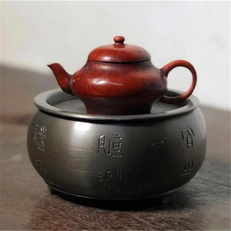手工锡茶盘紫砂壶承建水家用中式茶水缸复古带盖茶洗干泡台水盂