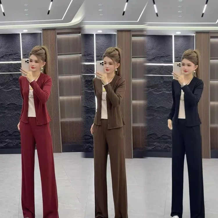 精品0418 百搭字母背心 加 单排扣长袖上衣外套 加 长裤 三件套