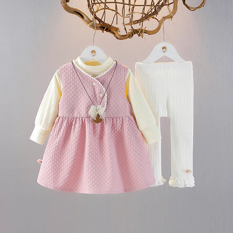 女童连衣裙套装春秋新款女宝宝洋气儿童春装公主裙三件套小童裙子