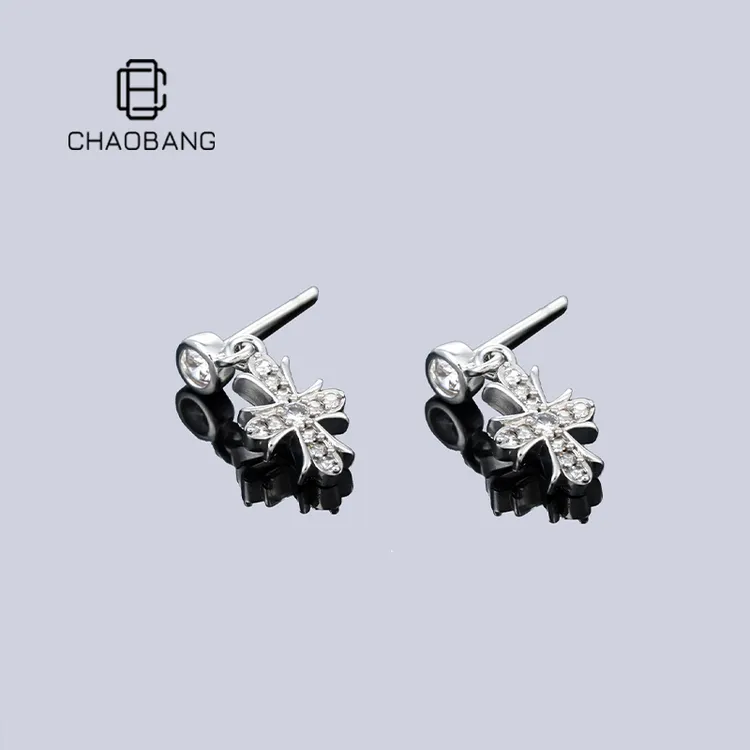 chaobang/潮邦 铜合金耳饰 十字鸢尾花流苏耳钉气质轻奢ins高级感