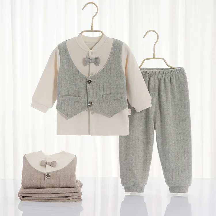 爆款A类婴儿英伦套装春秋外穿周岁礼服两件套宝宝马甲绅士两件套