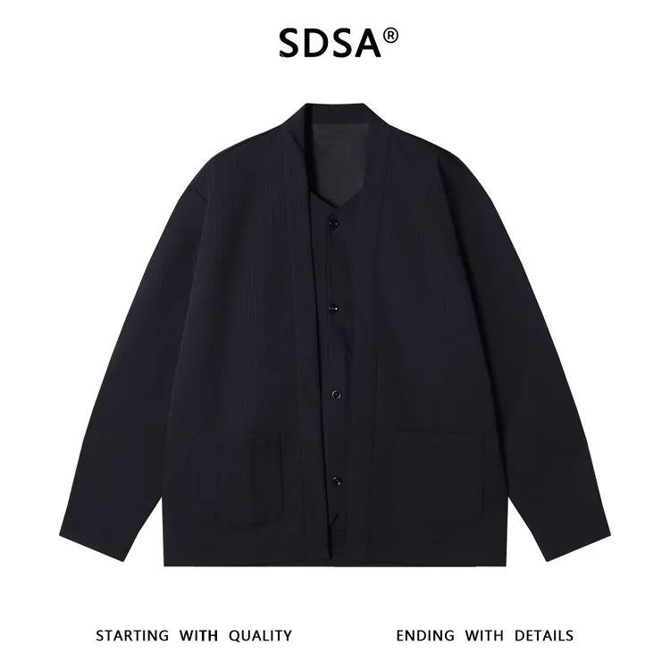 SDSA男士秋冬新款痞帅男装纯色提花纽扣开衫假两件夹克百搭外套