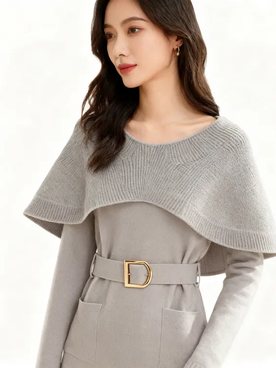 今年流行漂亮洋气复古软糯针织衫高级感灰色斗篷收腰毛衣女秋冬季