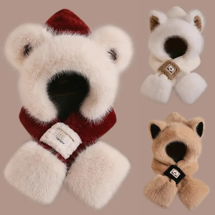 可爱2025小熊帽子女款冬季新款加厚头套保暖护耳帽围脖毛绒帽