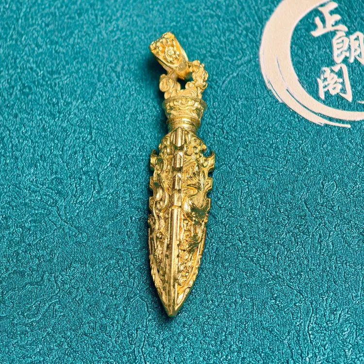 吊坠足银 箭头吊坠金色纯手工雕刻古法吊坠可定制